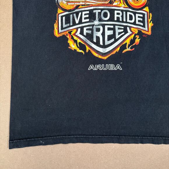 Vintage 90s Aruba Live To Ride Free Eagle Motorcycle Tank Top Black Biker M - Picture 5 of 8